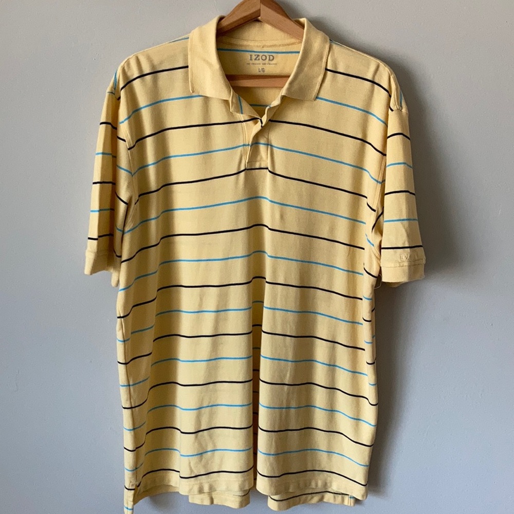 NWOT Izod Yellow Blue Stripe Cotton Polo Sz Large - Picture 2 of 8